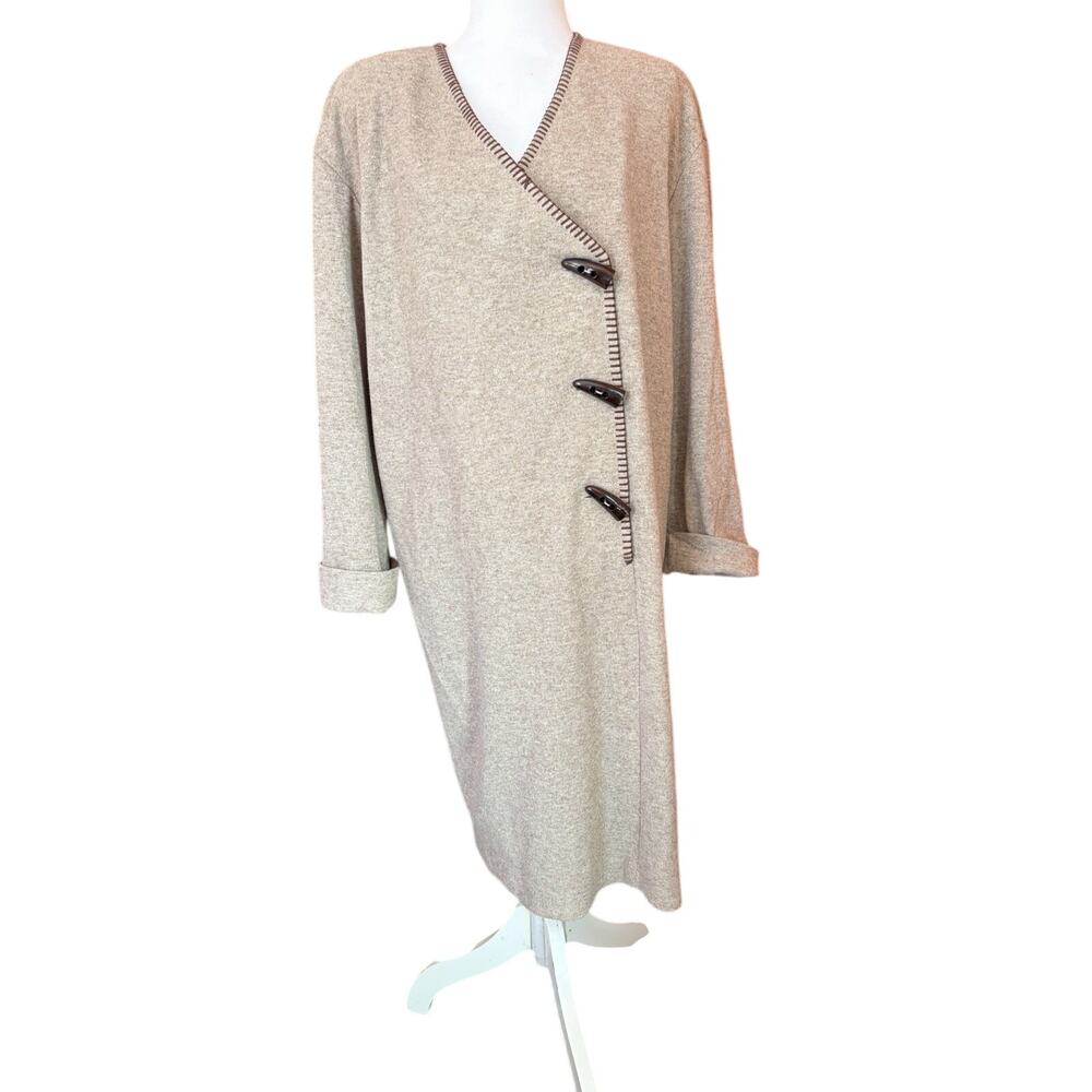 VTG Casual Corner Blanket Dress 10 Heather Brown Toggle Horn Buttons Lagenlook